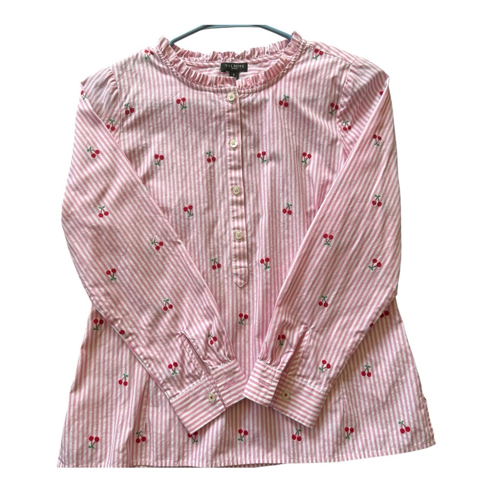 Talbots Cherry Jacquard Popover Women’s Shirt  Medium NWT embroidered cherries